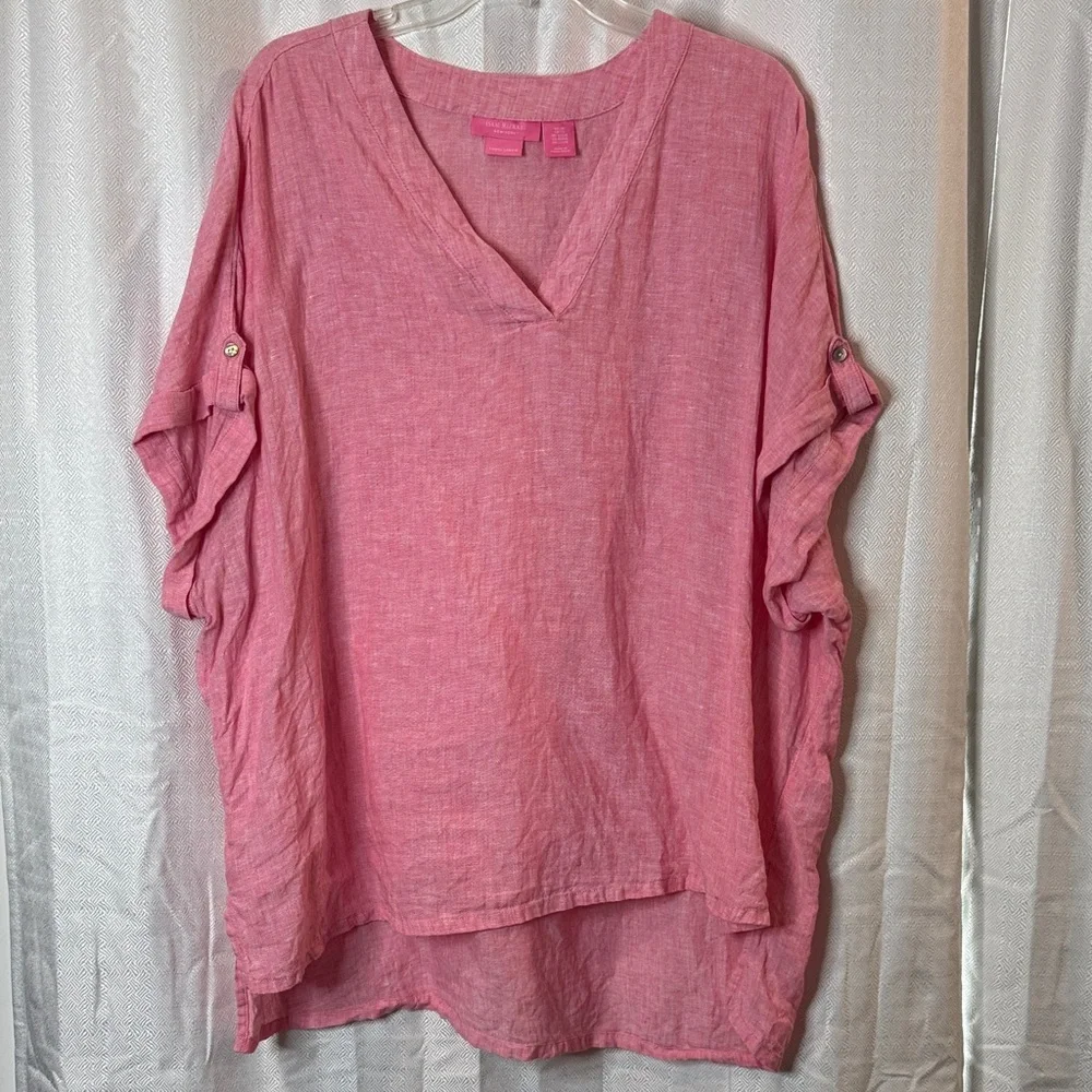 Isaac Mizrahi (never worn) Pink Linen V-Neck Women's Top - Picture 1 of 5